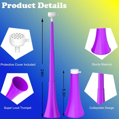Collapsible Stadium Horn 24 Inch Vuvuzela Noise Makers Plastic Cheering Trumpet Blow Horns Noisemakers for Sporting Events Football Games School Sports Party Supplies Favors Accessories