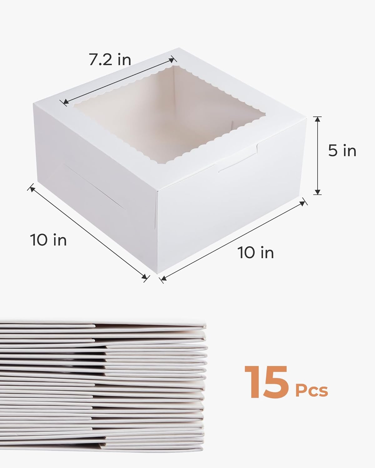 Kootek 15pcs Cake Boxes, 10x10x8 Inches Tall Cake Box with Window, White Bakery Boxes, Large Baking Boxes, Square Cardboard Cake Box for Multi-Layer Cakes, Cake Decorating Supplies for Gift Giving