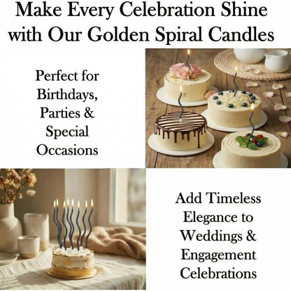 12-Count Spiral Birthday Candles, Long Twisty Gold Party Candles with Candle Holders, Long Burning for Weddings, Birthdays, Party Decorations, Cupcakes, Anniversary and Meetups (Gold)