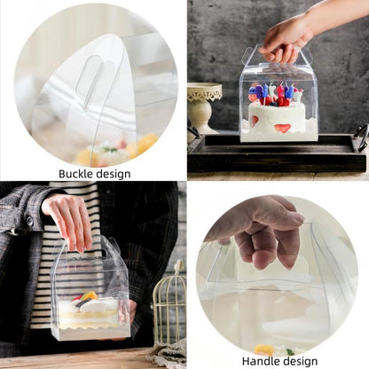 10Pcs Clear Cake Boxes with 10 Stickers and 1 Roll Ribbon,5.5X5.5 Inch Transparent Bakery Boxes Mini Cake Boxes Plastic Cupcake Candy Display Boxes for Home Wedding Birthday Party Baby Shower Favors