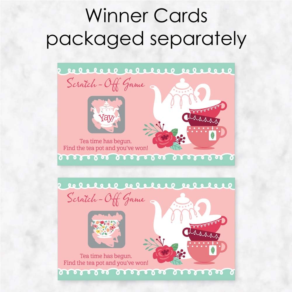 Big Dot of Happiness Garden Tea Party Scratch Off Game - Floral Par-Tea Theme, 22 Premium Cards with 2 Winner Cards, Interactive Party Activity Set, Heavy-Duty Cardstock with Glossy Finish
