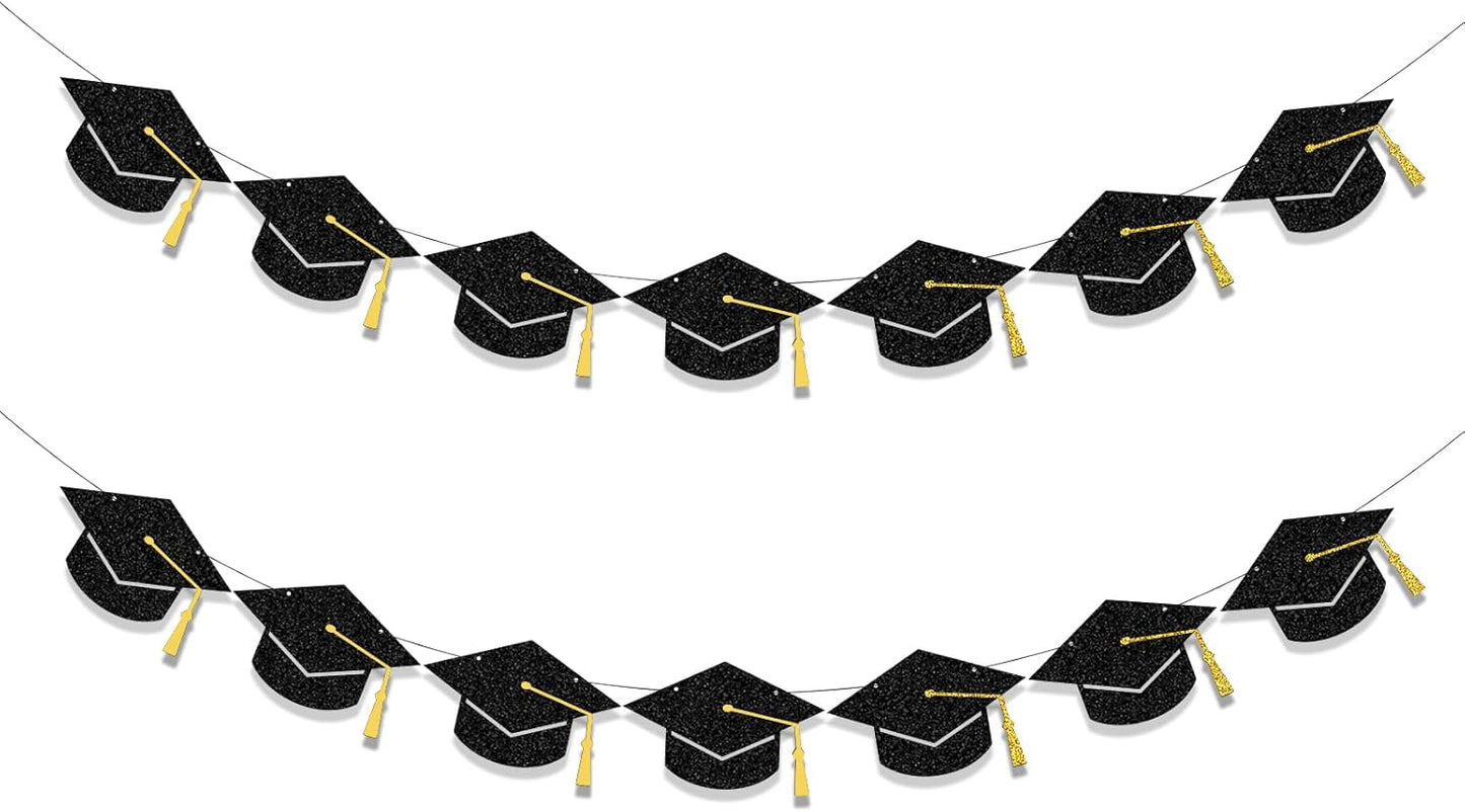Tinbax Graduation Decorations Class of 2026 Party Supplies - Graduation Grad Caps Banner (Pre-Strung)