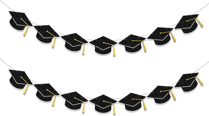 Tinbax Graduation Decorations Class of 2026 Party Supplies - Graduation Grad Caps Banner (Pre-Strung)