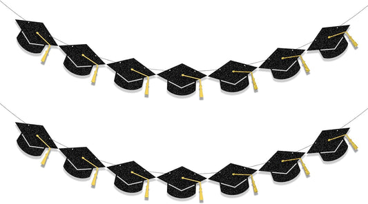 Tinbax Graduation Decorations Class of 2026 Party Supplies - Graduation Grad Caps Banner (Pre-Strung)