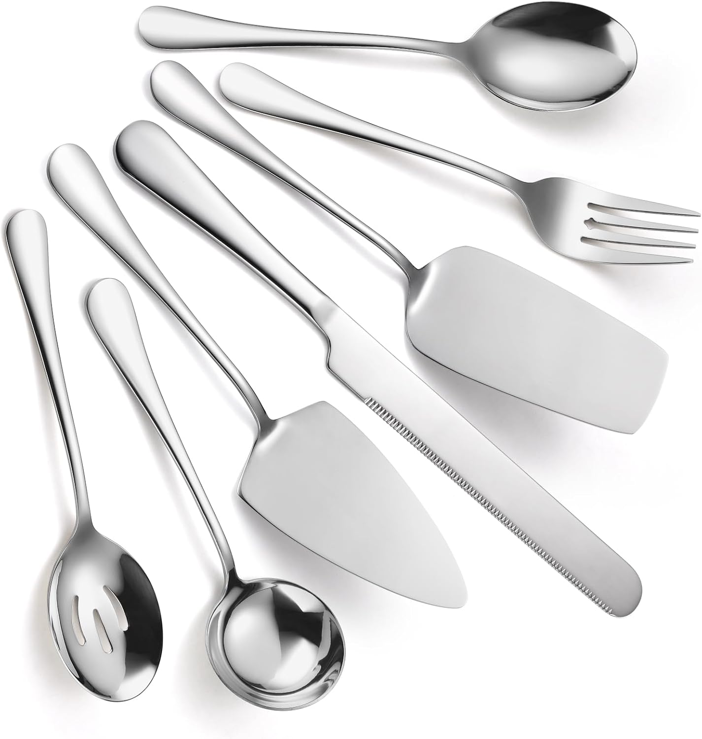 Stainless Steel Serving Utensil Set 10-Piece Buffet Flatware Catering Silverware with Bread Tong,Cake Spatula,Serving Ladles,Salad Fork,Cheese Knife,Large Spoon for Parties Buffet