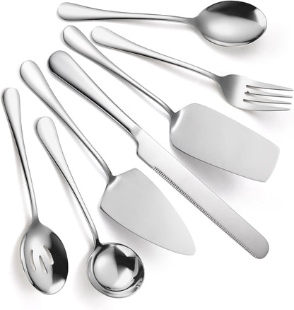 Stainless Steel Serving Utensil Set 10-Piece Buffet Flatware Catering Silverware with Bread Tong,Cake Spatula,Serving Ladles,Salad Fork,Cheese Knife,Large Spoon for Parties Buffet