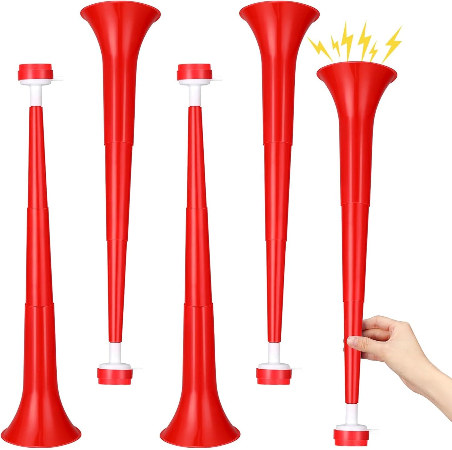 4 Pcs Collapsible Stadium Horn for Adult, 21 Inch Vuvuzela Plastic Trumpet, for Sporting Events Football Carnival Party, White