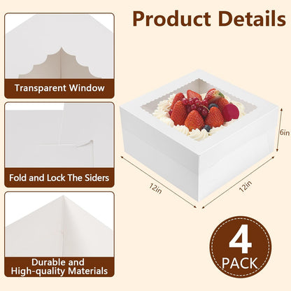 NEOACT 30 Pcs Cake Boxes, 12x12x8 Inch White Bakery Boxes with Window Cake Containers 12 Inch large Cake box for Birthday Party, Wedding,Tall Dessert Cardboard Boxes