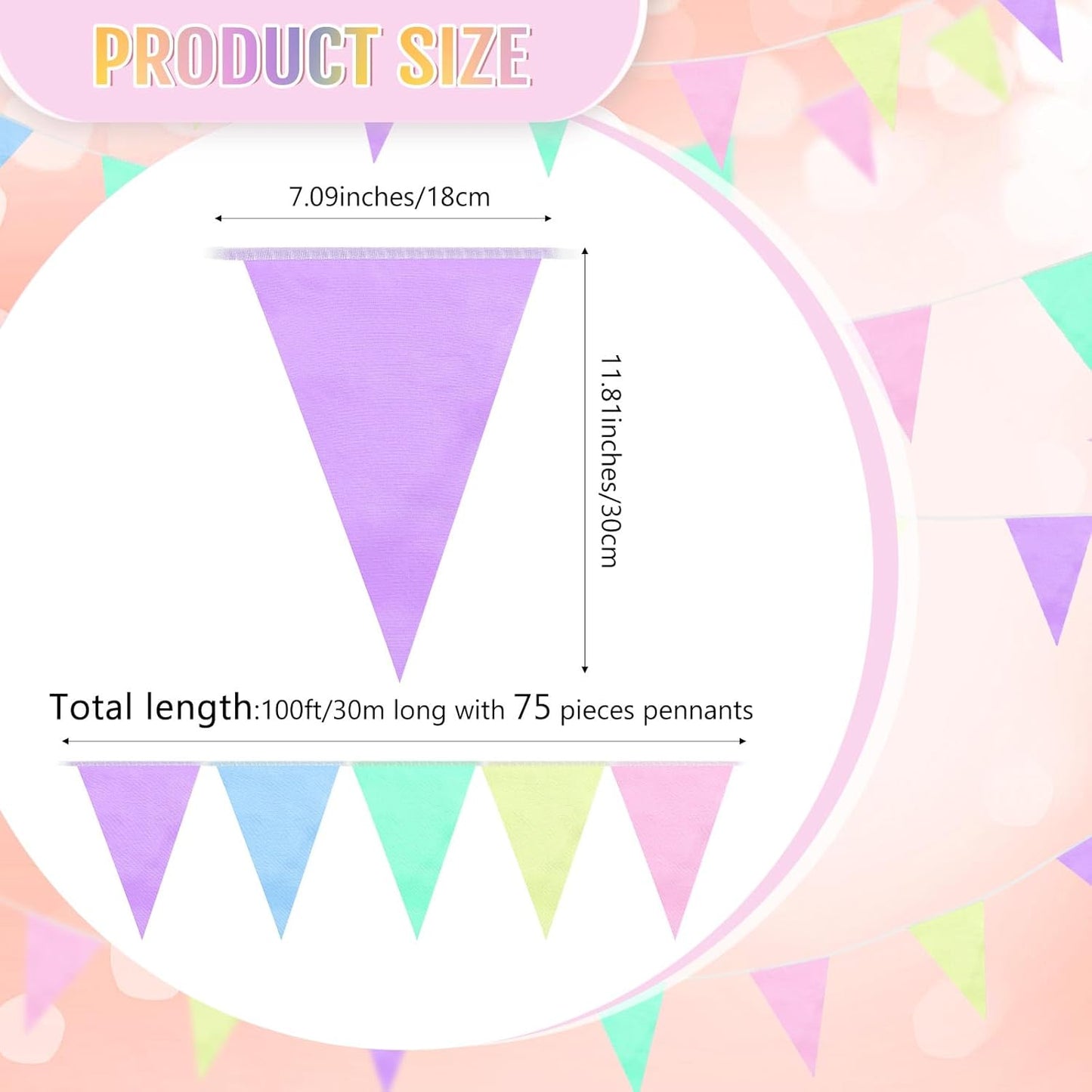 Hahafelt 100 Feet Pennant Banners Flags 75 Solid String Triangle Flags for Grand Opening, Carnival Theme Birthday Party Decoration Outdoor Events Classroom Decoration(Pink)