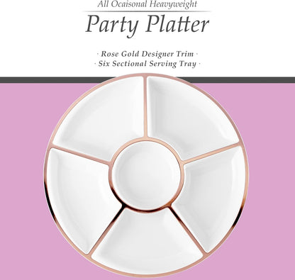 Plasticpro 6 Sectional Round Plastic Serving Tray/Platters Clear Pack of 2