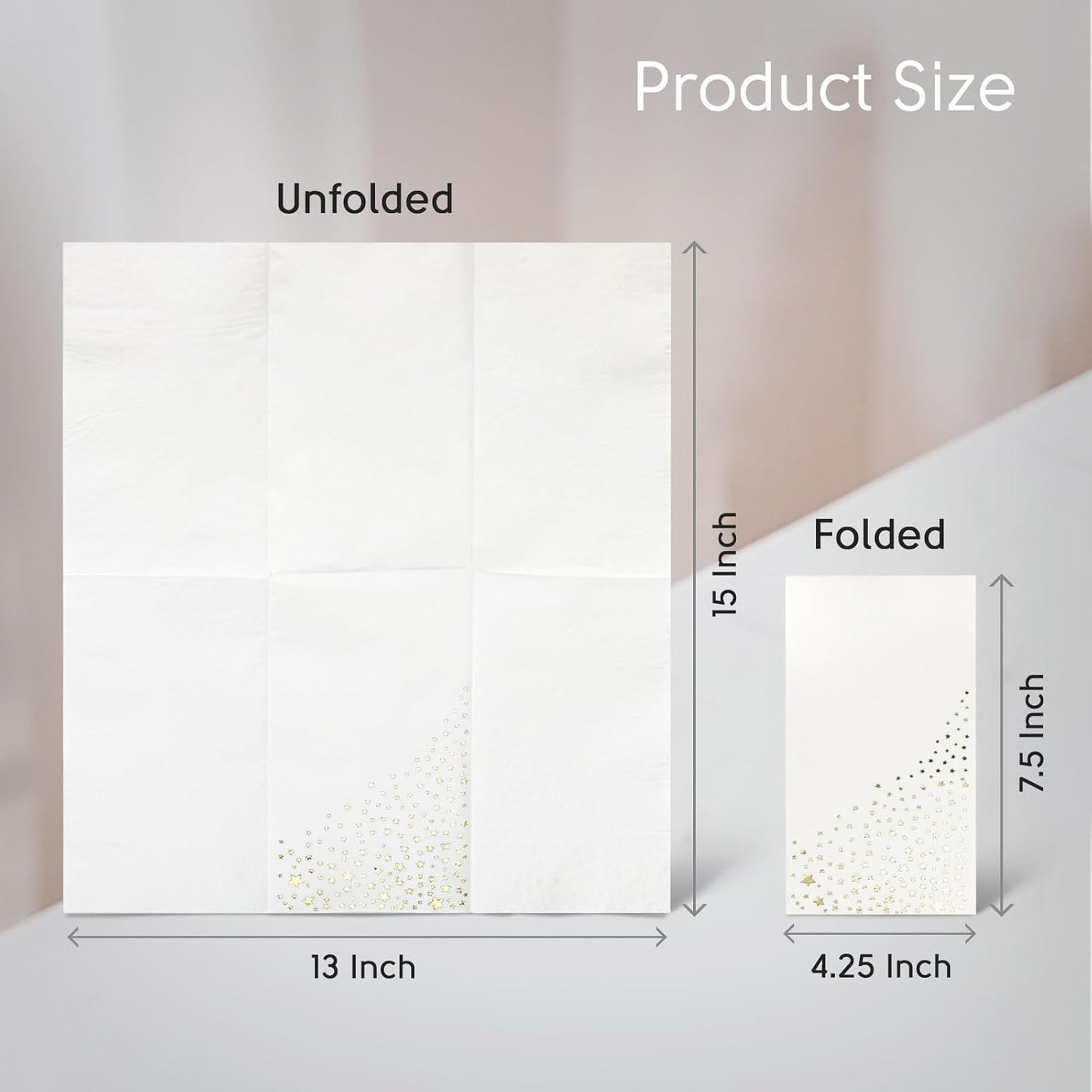 Stylish Gold Dinner Napkins, 100 White and Gold Napkins, Disposable Party Napkins, 7.5x4.25 Inch Wedding Napkins for Reception, 3-Ply Dinner Napkins, Disposable Napkins for Party, Gold Paper Napkins