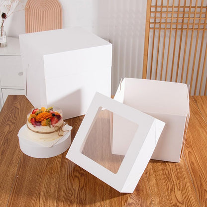 2 Pack Cake Boxes with Ribbons 12x12x12 inch Tall Large White Bakery Square Cake Boxes with Window for Weddings Birthdays Decorating