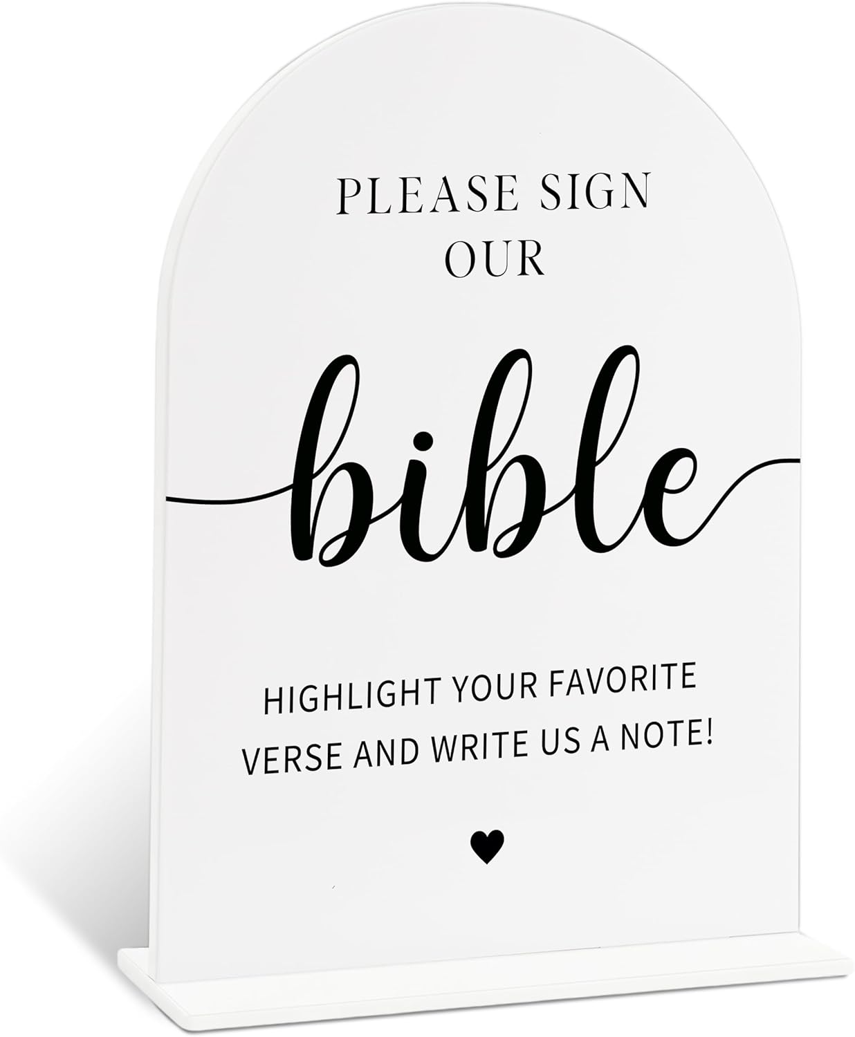 Sign Our Bible Wedding Sign, White Acrylic Wedding Guest Book Sign, Bridal Shower Decor, Elegant Arch Acrylic Table Top Signs for Reception Marriage Engagement Party Decorations