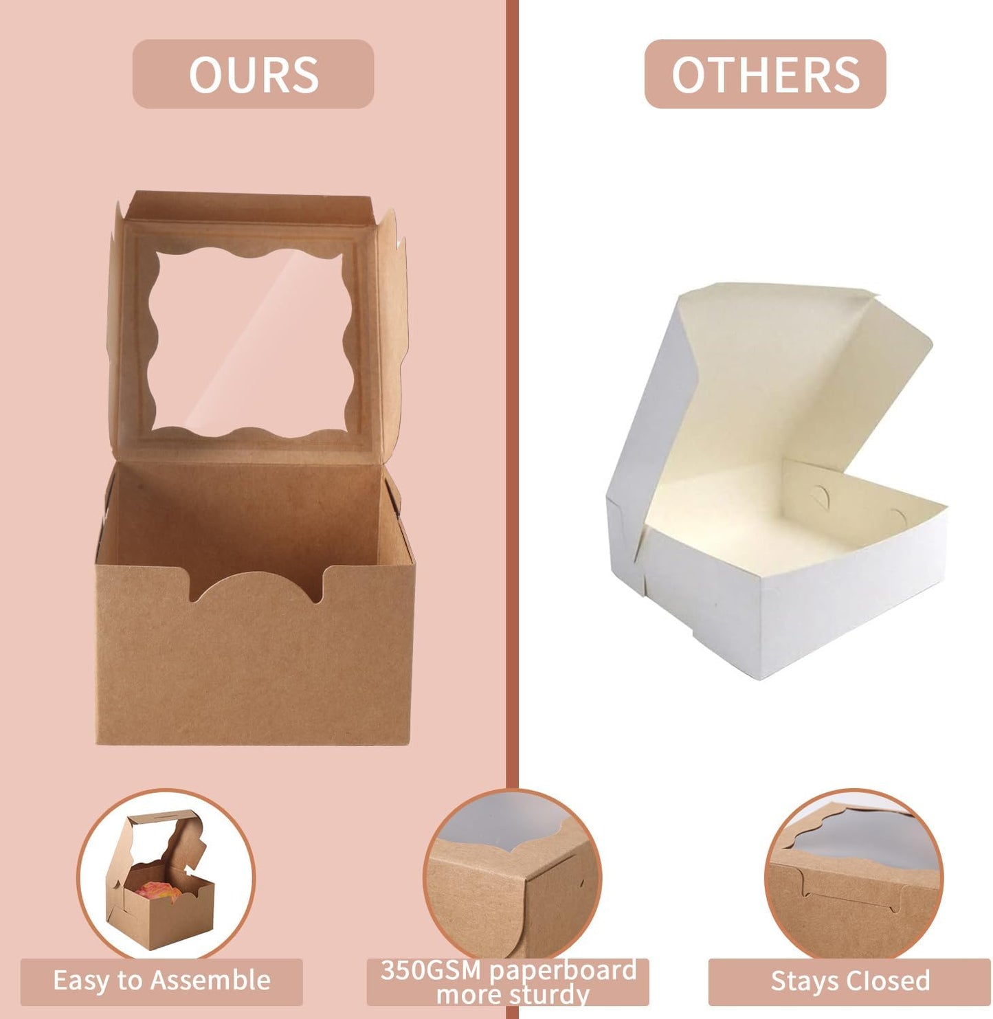 150pcs White Small Cake Box,4x4x2.5 Inch Bakery Boxes with Window,gift boxes bulk for Mini Cake Pastry Dessert Strawberries Chocolates Cupcakes with Stickers