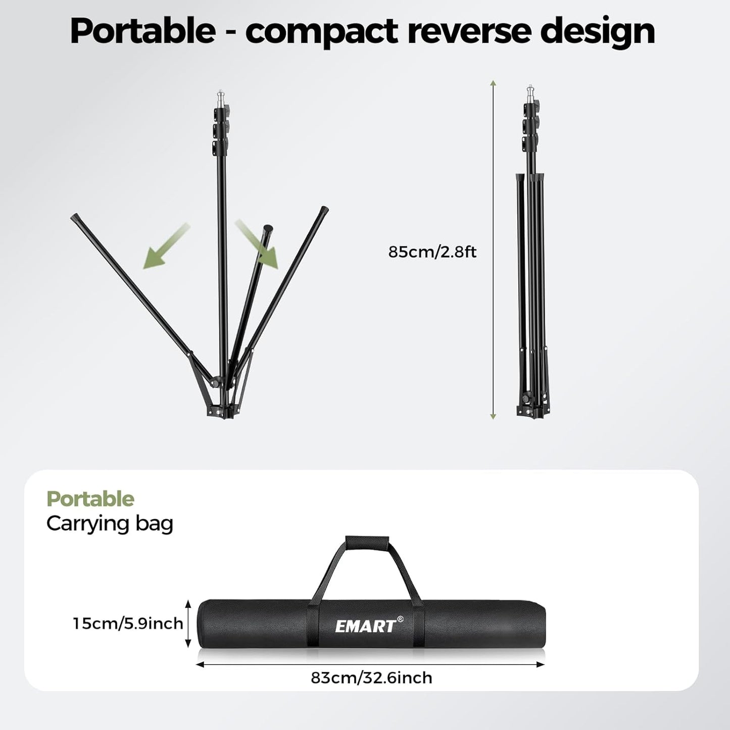 EMART Green Screen Backdrop Kit with Reverse Folding Base, 5x6.5ft Photo Greenscreen Background with Portable T-Shape Stand and 6 Clamps for Photography, Photoshoot, Studio Video Recording, Streaming