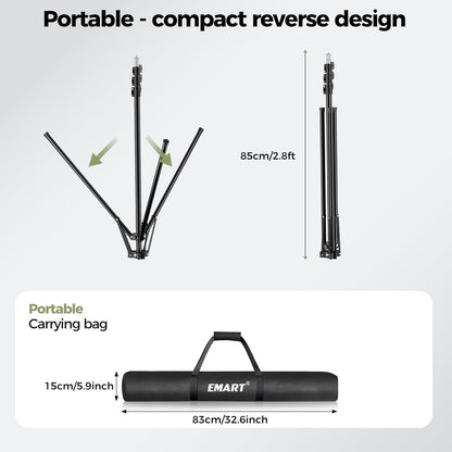 EMART Green Screen Backdrop Kit with Reverse Folding Base, 5x6.5ft Photo Greenscreen Background with Portable T-Shape Stand and 6 Clamps for Photography, Photoshoot, Studio Video Recording, Streaming