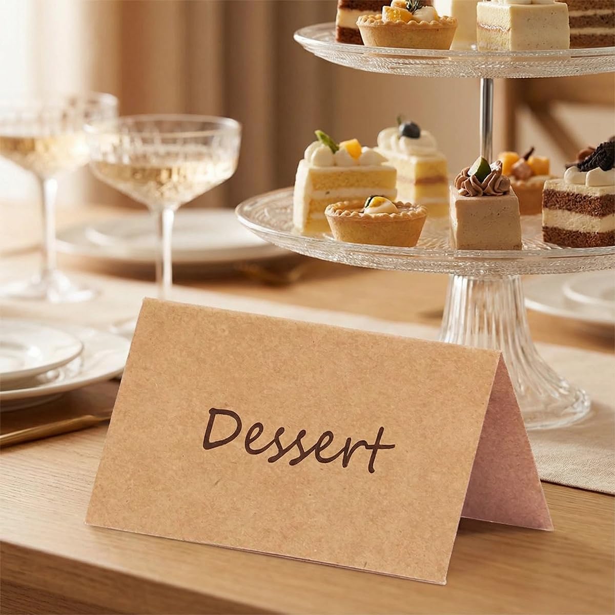 Place Cards - 150 Pack Kraft Tent Cards, 4 x 3.5 in Double-Sided Name Cards for Table Setting with Pre-Scored Fold, Rustic Wedding Seating Cards & Food Labels for Party Buffet
