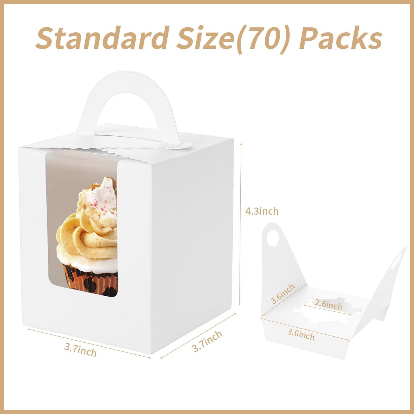 JCD Cupcake Boxes Carriers, 120pcs Pink Single Individual Cupcakes Box Holders Containers,3.7 * 3.7 * 4.3inch Cupcake Container Pastry with Insert and window(Pink, 120pcs)