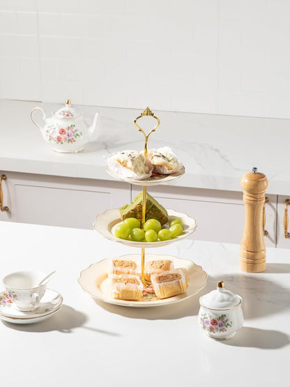 Sweejar 3 Tier Ceramic Cake Stand Wedding, Dessert Cupcake Stand for Tea Party Serving Platter (White)