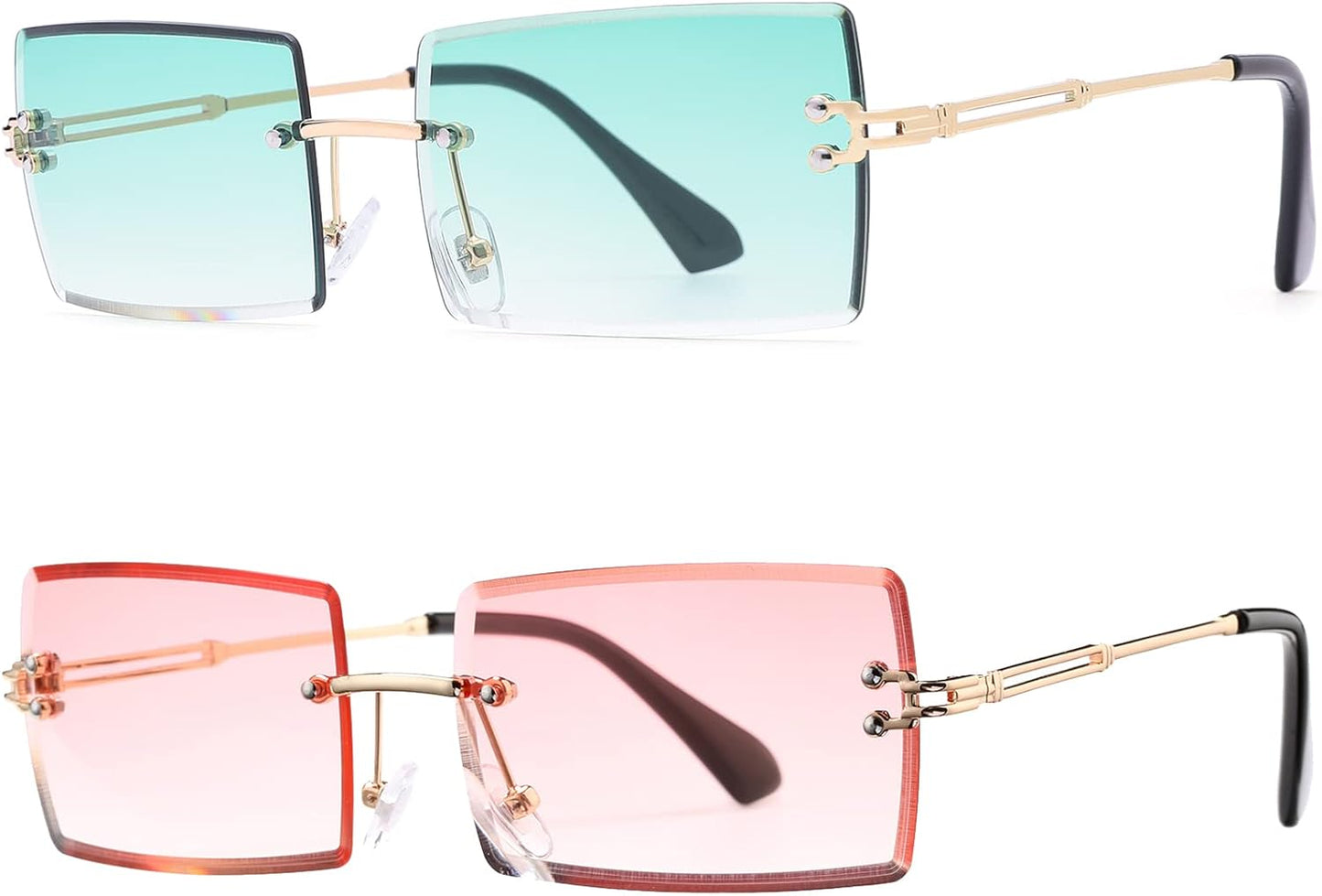 Rectangle Sunglasses for Men/Women Small Rimless Square Shade Eyewear