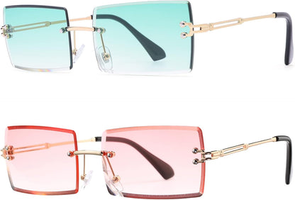 Rectangle Sunglasses for Men/Women Small Rimless Square Shade Eyewear