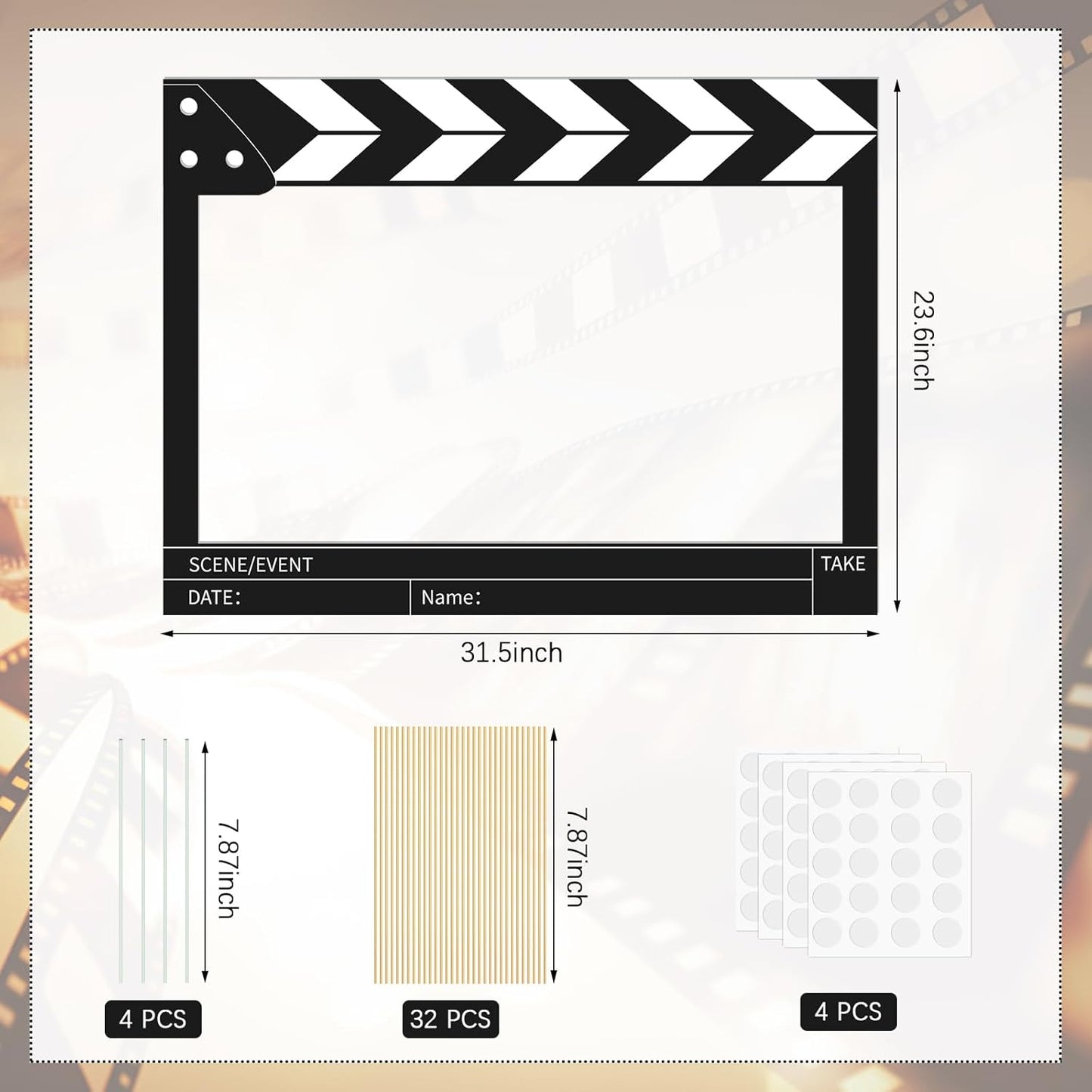 32Pcs Movie Night Photo Booth Props with 23X31Inch Plastic Picture Frame Selfie Props DIY Pictures Frame with Cutouts Stickers for Birthday Party Supplies