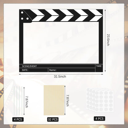 32Pcs Movie Night Photo Booth Props with 23X31Inch Plastic Picture Frame Selfie Props DIY Pictures Frame with Cutouts Stickers for Birthday Party Supplies