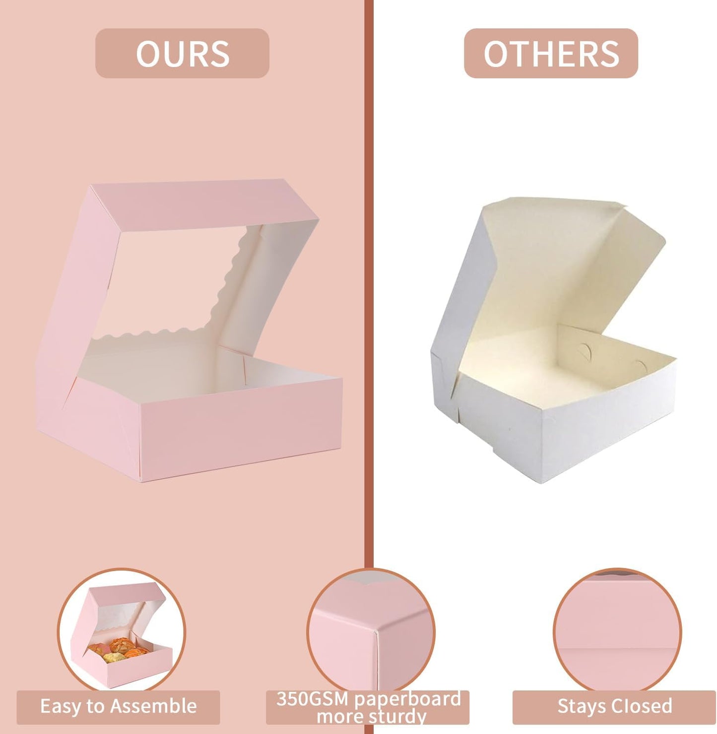24 pcs12x12x3 Inch Bakery Boxes with Window, White 12 inch Cake Pastry large Pie Cookie Box for Dessert,strawberry,Chocolates Boxes