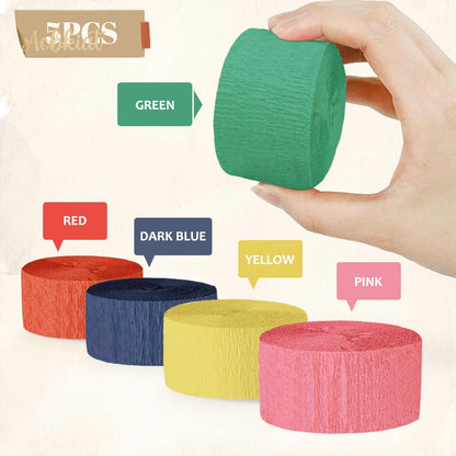 AOBKIAT Colorful Streamers Party Decorations,5 Rolls Vintage Rainbow Crepe Paper Streamers for Birthday,Candyland Theme Baby Shower,Fiesta,Wedding,Christmas,DIY Craft Crepe Paper,1.8 Inch x 82 Ft/Roll