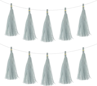 MECCANIXITY 15Pcs Light Blue Tassel Garland Banner with Rope Tissue Paper Tassels Party DIY Kits for Anniversary Wedding Birthday Party