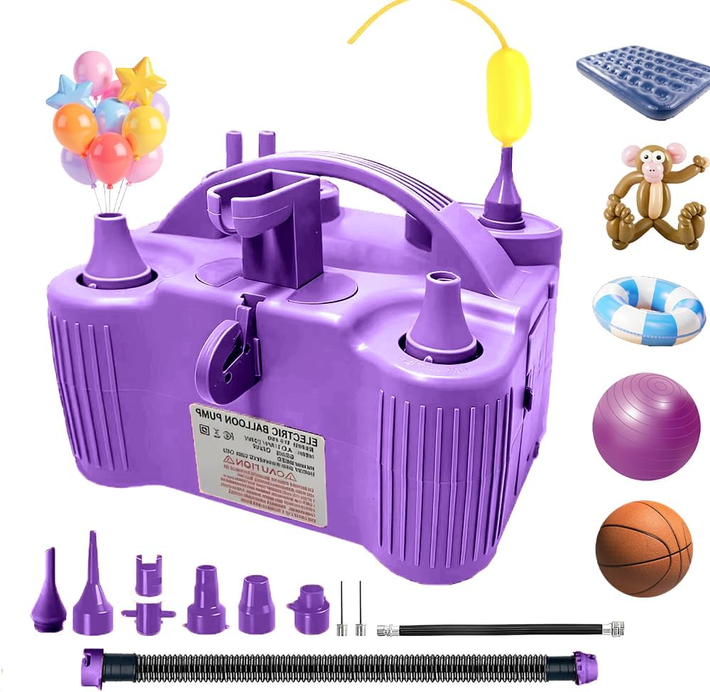 4-in-1 Electric Balloon Pump for All Balloons, Inflatables, and Sports Balls, Portable High Power Triple Inflating Ports for Latex Foil 260q Mylar Balloon