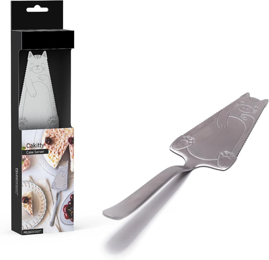 PELEG Design Cakitty Stainless Steel Cat-Shaped Cake Knife and Pie Server – Cake Cutting Knife with Serrated Edges, Dishwasher Safe - Ideal Gift Idea