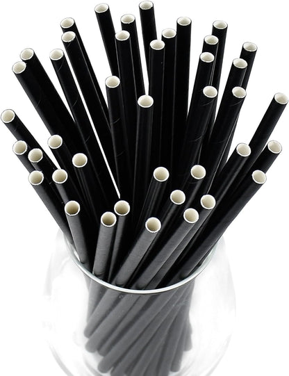Disposable Paper Straws Solid Green - 7.75'' x 0.24'', 100 Counts - for Drinking, Beverage, Juice, Soda, Bar Supplies