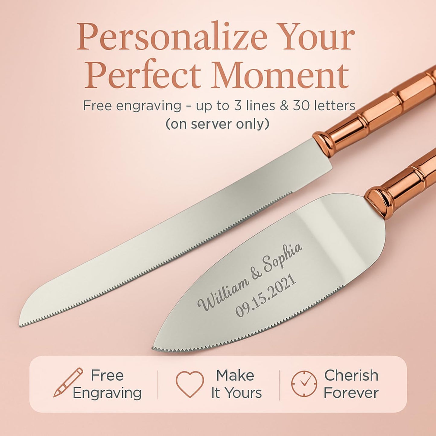GIFTS INFINITY Personalized Wedding Cake Knife and Server Set with Engraving – Cake Cutting Utensil Set, Keepsake Gift for Wedding, Anniversary, Reception, Birthday & Other Occasions (CH-101WB)