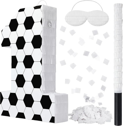 Gemscream Number 9 Soccer Piñata Bundle with Blindfold and Stick Small Piñata Party Decoration for Mexican Fiesta Cinco De Mayo School Anniversary Football Party Celebration Gift 15.75 x 11 x 2.8 in