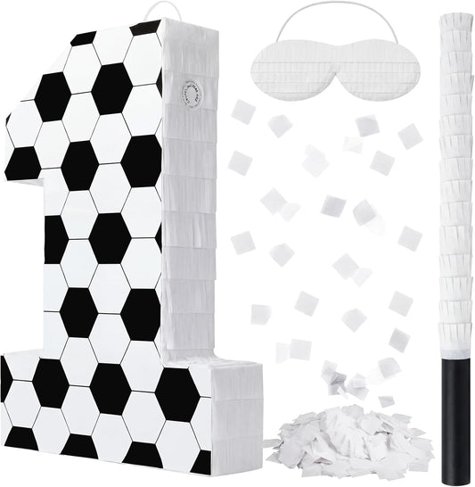 Gemscream Number 9 Soccer Piñata Bundle with Blindfold and Stick Small Piñata Party Decoration for Mexican Fiesta Cinco De Mayo School Anniversary Football Party Celebration Gift 15.75 x 11 x 2.8 in