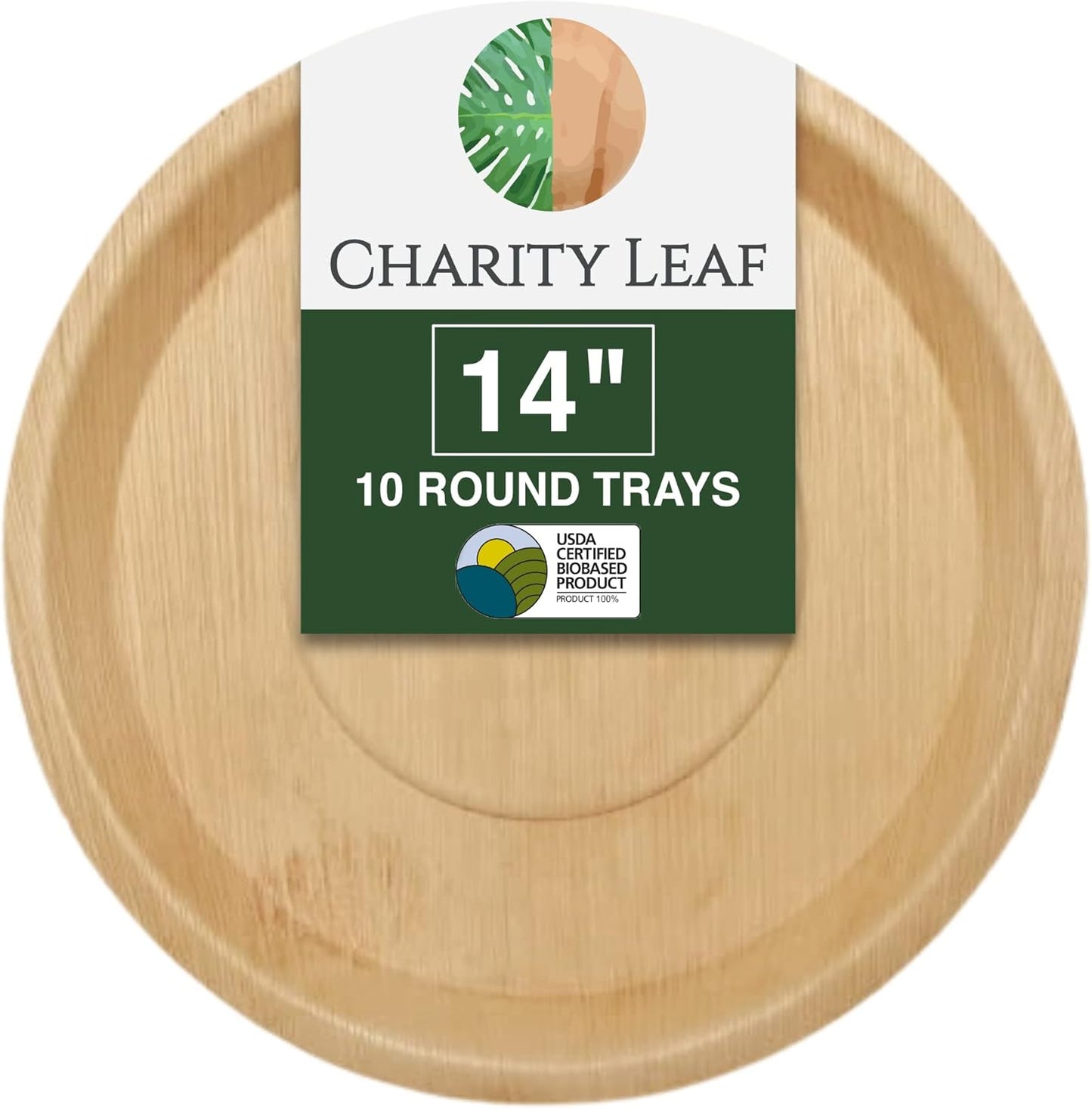 Charity Leaf Disposable Palm Leaf 13" Deep Round Trays (10 pieces) Bamboo Like Serving Platters, Disposable Boards, Eco-Friendly Dinnerware For Weddings, Catering, Events