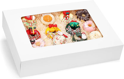 Moretoes 10pcs 19x14x4in Half Sheet Cake Boxes with Window, White Cookie Boxes, for Pastry Baking Cake Donuts Cupcake Pie Packaging