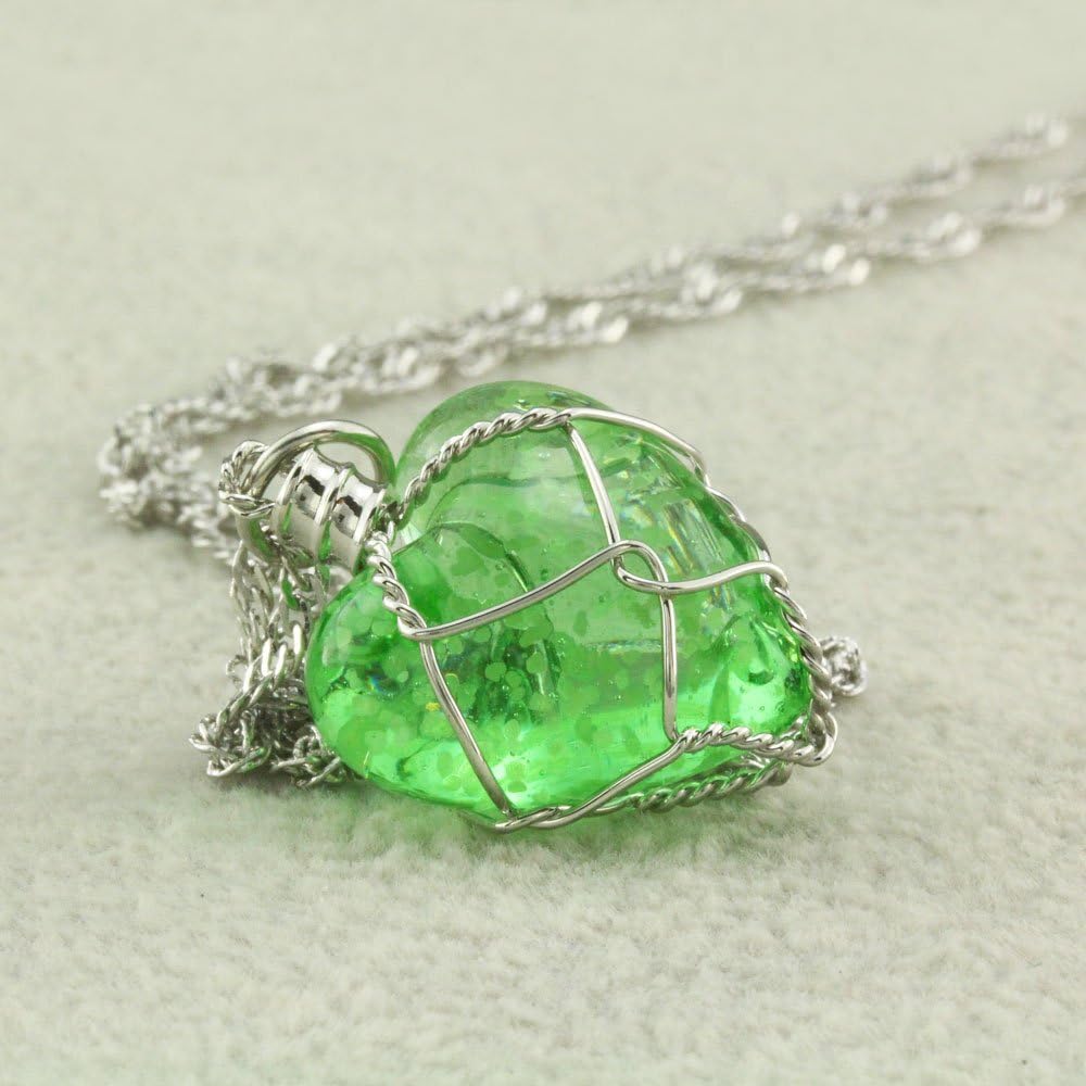 FM FM42 Glow in The Dark Blue/Green Heart Pendant Necklace, Glow Green Light
