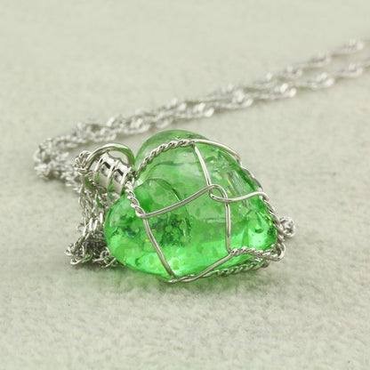 FM FM42 Glow in The Dark Blue/Green Heart Pendant Necklace, Glow Green Light