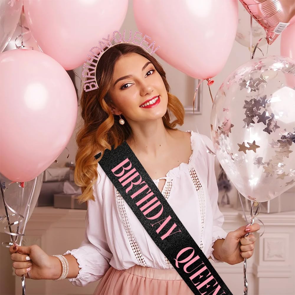 Birthday Sash & Crown for Women - Tiara Headband, Girls' Decorations Accessories