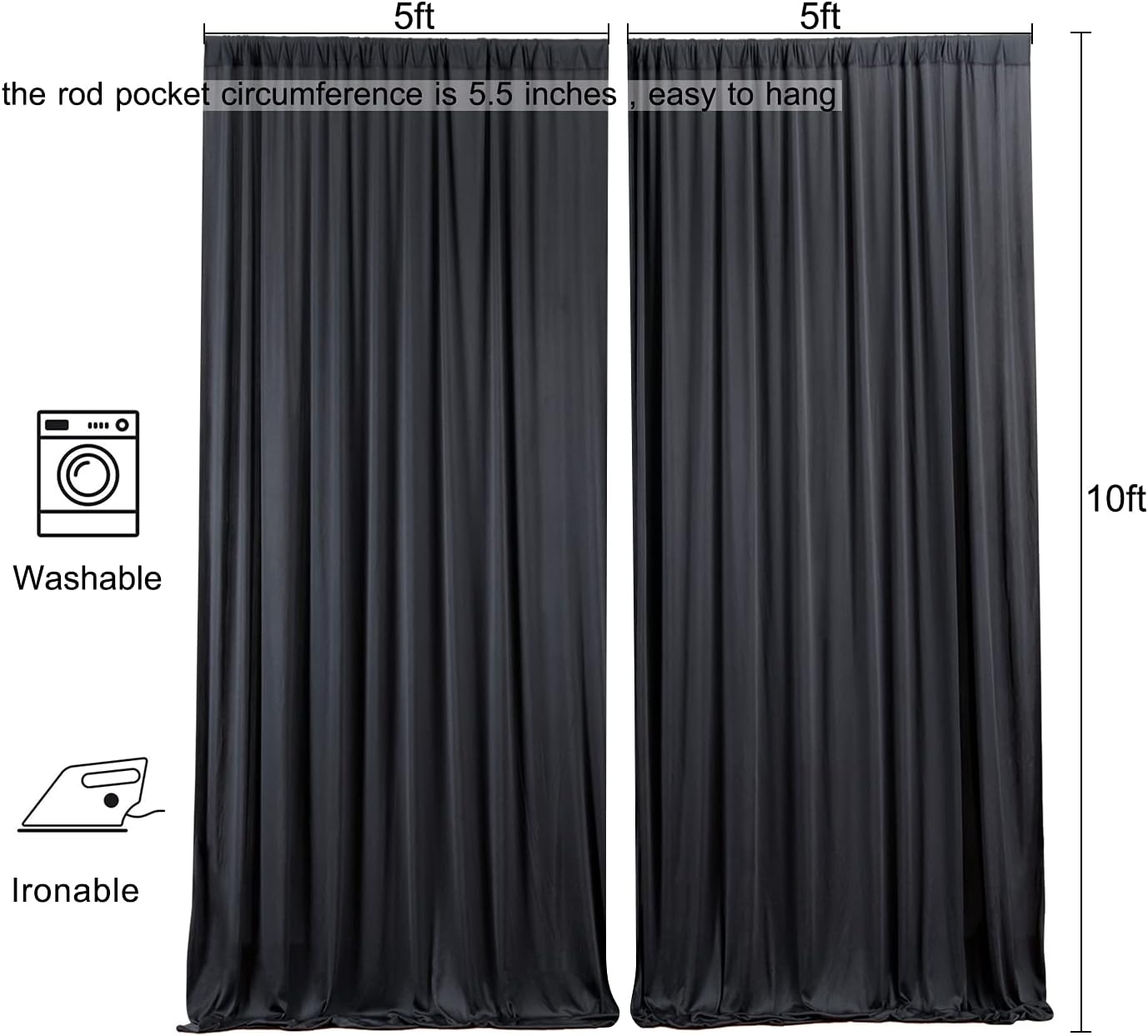 10ftx10ft Black Backdrop Curtains for Weddings Parties, Wrinkle Free 2 Panels Silky Polyester Photo Backdrop Drapes Back Drop Cloth Drapery for Birthday Mother'sDay Photography Background