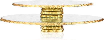 Blushtier 2 Pcs Footed Gold Glass Cake Stand 9.8" 12.6" Round Cake Plate Pedestal Platter Dessert Server Tray for Serving Wedding Birthday Party Display Housewarming Gift