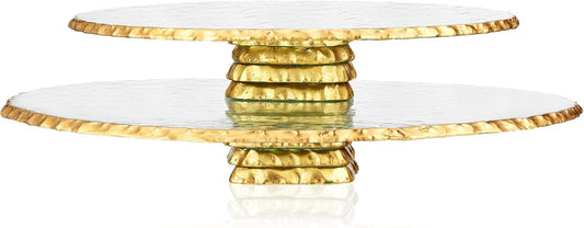 Blushtier 2 Pcs Footed Gold Glass Cake Stand 9.8" 12.6" Round Cake Plate Pedestal Platter Dessert Server Tray for Serving Wedding Birthday Party Display Housewarming Gift