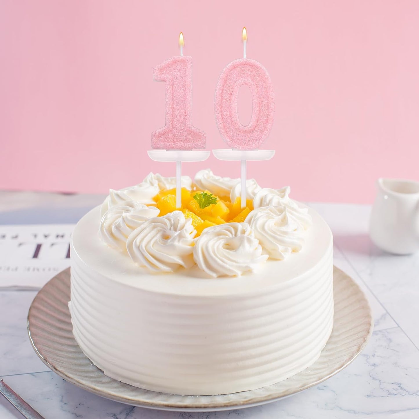 Pink Number One Birthday Candles, Romantic Cake Glitter Pink Number 1st Candles Anniversary Cake First Topper Decoration Cute Birthday Party Supplies for Wedding Anniversary Celebration Supplies (1)