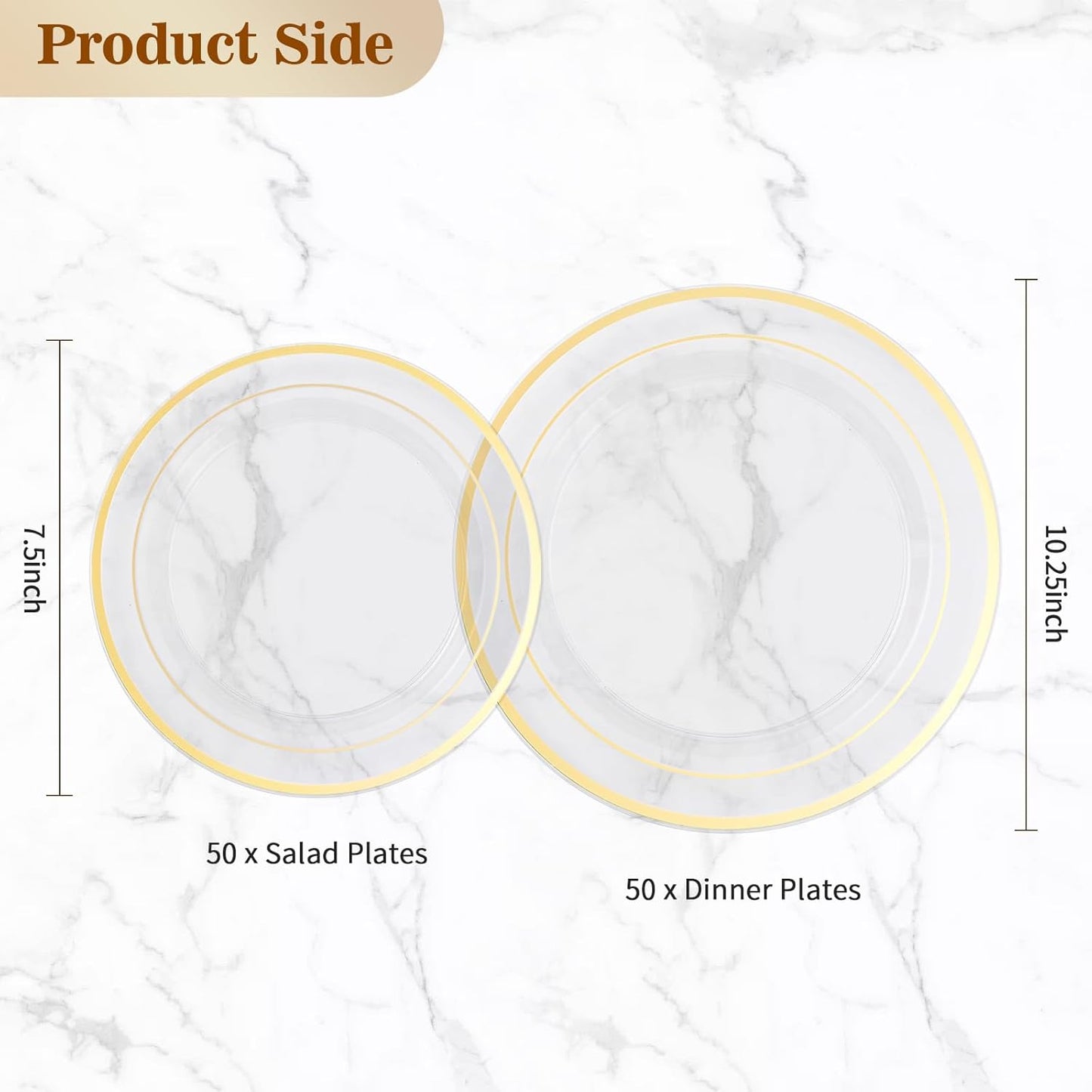 BESTVIP 200PCS Gold Plastic Plate, Disposable Party Plates with 100 Dinner Plates and 100 Dessert Plates, Plastic Plates for Party, Wedding and Birthday