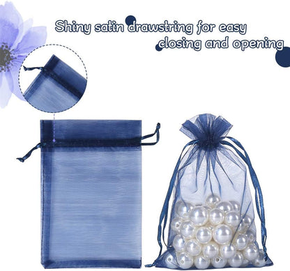 HRX Package 100pcs White Organza Bags, 4x6 inch Mesh Bags Drawstring Gift Bags Jewelry Pouches for Candy Wedding Favors Christmas