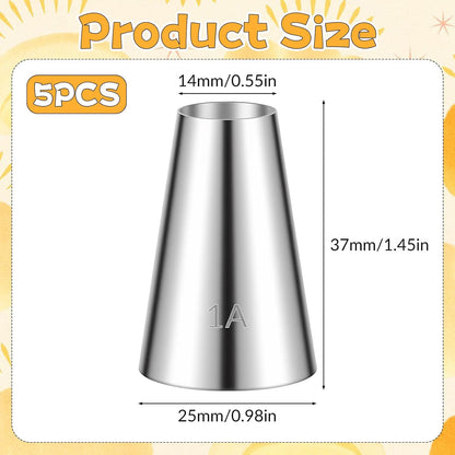 5 Pcs 1A Macaron Piping Tip Piping Tip Set Large 1A Round Pipings Tips Professional Cake Decorating Stainless Steel Icing Tips for Cake Decorating, Macarons, Cupcakes, Cakes, Cookies (1/2 inch)