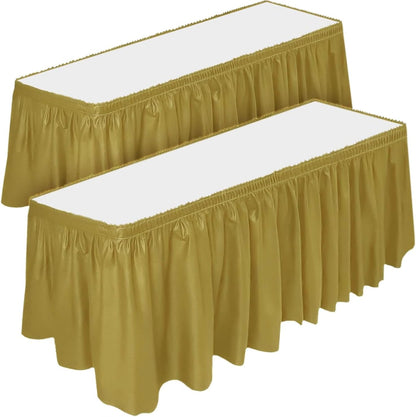 DecorRack 2 Pack Table Skirts, 29 in x 14 ft Each, Multi Pack -BPA Free- Plastic Tableskirt, Disposable, Reusable, Rectangular Tablecloth Skirt, White (2 Pack)