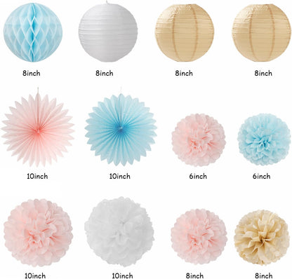 2026 Blue Class-Congratulations Prom Graduation Party-Decorations - 22pcs High School College Grad Supplies Decor,Royal Navy White Silver Tissue Pom Poms Streamers, Paper Flowers Lanterns Hugmoon